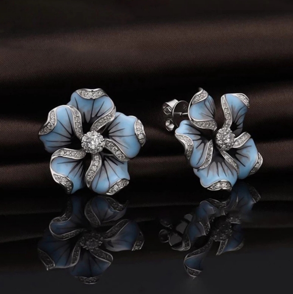 Blue Flower Enamel Earrings - Picture 5 of 5